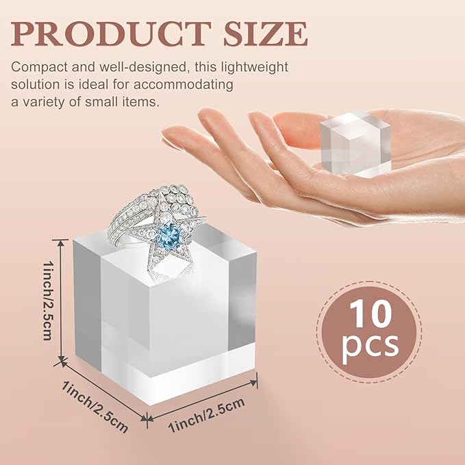 Acrylic Base 10 Pieces Acrylic Blocks for Display 1 X 1 X 1 Inch Square Riser Display Stands Trophy Base Pedestal Stands Clear Cube for Trophy Jewelry Props Food Party Crafts