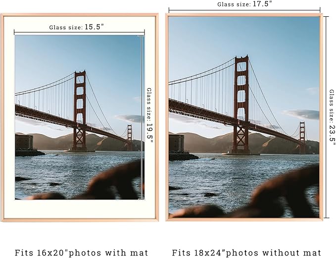 Frametory, 18x24 Metal Picture Frame with Mat for 16x20 Picture & Real Glass, Aluminum Photo Frame Collection (Rose Gold, 1 Pack)