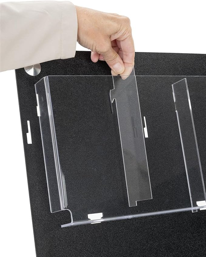 Displays2go Wall Pamphlet Display, Acrylic, 12/24 Adjustable Slots, Aluminum Standoffs - Black (2RP12BLK)