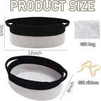 Woven Basket,Small Rope Storage Bin with Handles & Ribbon Bag, Organizer for Shelves Closets,Gift Basket Empty for Birthday,Books,Dog Toys, Black&Grey/3 Pack