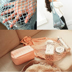 Portable Reusable Mesh Cotton Net String Bag Organizer Shopping Tote Handbag Fruit Storage Shopper NEW (pink)