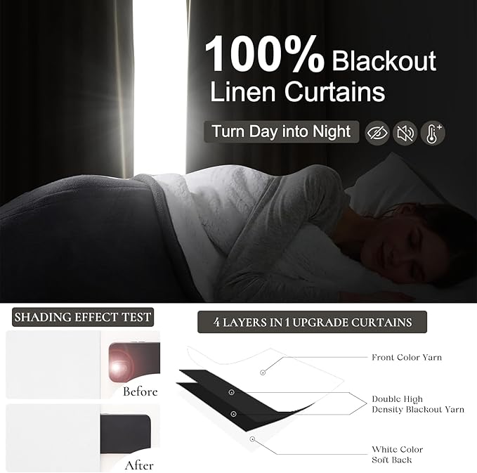BrightWhite Lush Decor Curtains for 104-106 Inch Windows 2 Panel Sets, 105 Inches Curtains for Bedroom Black Out, Linen Drapes Back Tab Rod Pocket Custom Length (W50 xL105)