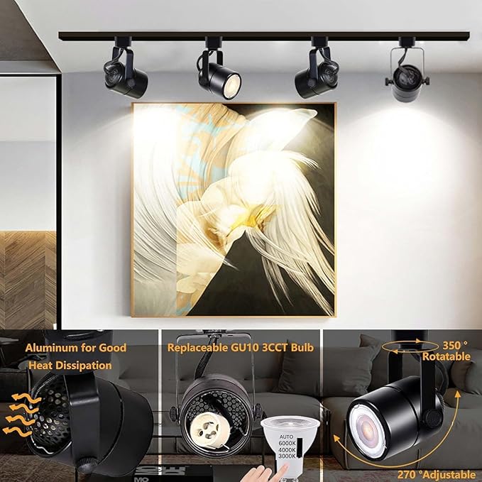 8PCS LED Track Lighting with Advanced Replaceable GU10 Bulbs, Switchable 3CCT(3000K/4000K/6000K) and Dimmable Brightness(20%-100%), Versatile Ceiling Spotlight Fixtures for Any Space