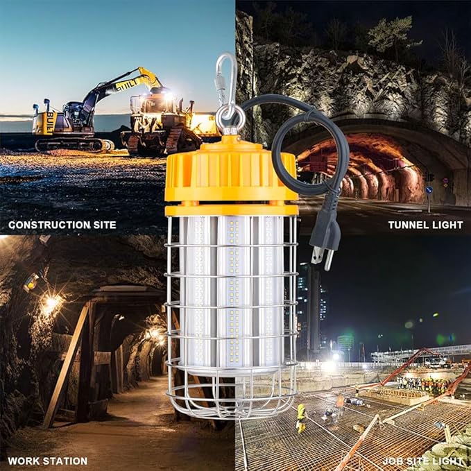 100w LED Temporary Work Light for Construction Sites - 100-277VAC, 5000k Daylight, Durable Portable Linkable Job Site Lighting with Hook for Job Site,Workshop Area Lighting (100w)