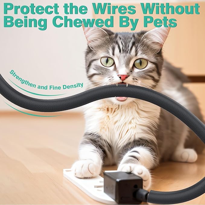 Dog and Cat Cord Protector 10ft - 1inch, Flexible Cable Sleeve for Easy Cord Management, Protects Cables from Pets Chewing, Ideal for USB, Power, Audio and Video Cords - Black