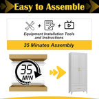 75" Kitchen Pantry Cabinet with Drawer, Metal Storage Cabinets with Doors and 4 Adjustable Shelves,White Kitchen Cabinet with 2 Gold Handles,Food Cupboard for Livingroom,Pantry, Bathroom
