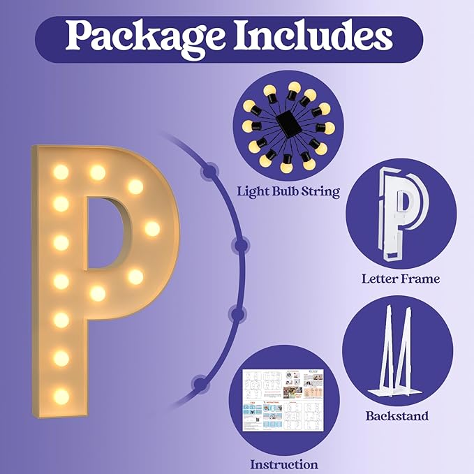Marquee Letters 4 Feet Tall, 4FT Large Light up Letters P, Big Sign P with Warm White Light for Prom Birthday Wedding Proposal Engagement Graduation Party Backdrop Decorations