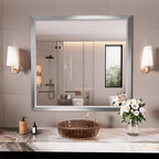 Amorho Bathroom Mirror, 40x38 Inch Silver Thick Metal Framed Wall Mirrors for Over Sink, Brushed Nickel Mirror Perfect for Bedroom, Living Room, Entryway, Rectangle (Horizontal/Vertical).