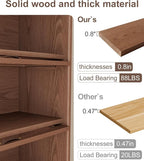 Solid Wood Book Case 5 Tier Bookcase with Tempered Clear Glass Flip-Up Doors Bookshelves Brown natural wood Bookshelf Versatile Pantry Cabinet with Storage Home Office (log color D14xW32xH72 inch)