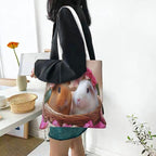 Adorable Rabbits With Flower Crowns, Basket Canvas Tote With Lightweight Foldable Shopping Bag For Daily Use