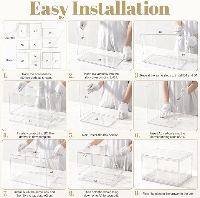 AZ.MIFENO Large Stackable Storage Drawers,Clear Thickened Drawer Organizers with Pull-Out Drawer for Skincare,Cosmetics, Ideal for Closet,Bathroom,Kitchen Undersink,Cabinet,Toy Organization (3 Packs)