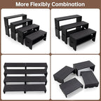 Large Display Wood Risers Wooden Stand 4 Tier Wood Racks, 2 Set 8 Pieces Cupcake Stands Cologne Perfume Organizer Dessert Stands for Vendors Event Black