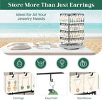 EsLuker.ly Rotating Earring Display Holder Stand for Vendors Events Selling, Large Capacity 64 Hooks Jewelry Rack with Wooden Base for Earring Card Sales, Enhances Retail Visibility (Light Grey)