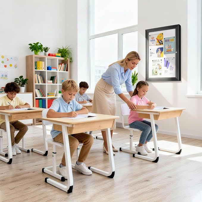 Outdoor Bulletin Board 36x24 in, Weatherproof Enclosed Bulletin Board with Locking Door, Magnetic Whiteboard, Black Aluminum