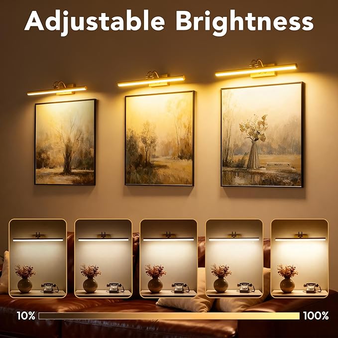 Picture Light,Picture Lights for Wall Cordless,2PK Picture Lights with Timer and Dimmable,13" Battery Wall Lights for Display Gallery Painting Art Frame Portrait-Copper