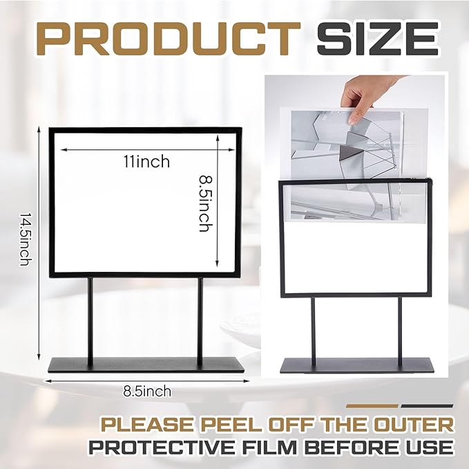 Zhengmy Tabletop Sign Holder with Flat Base Double Sided Countertop Sign Holder Desktop Display Stand Metal Poster Display Stand for Office Store Restaurant Hotels, Black(11" X 8.5",Horizontal,1 Pcs)