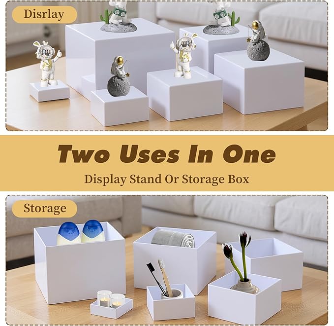 6PCS Buffet risers Acrylic Cubes for Display Food risers for Buffet Table White Dessert Table displays Set Cube Boxes Display Nesting Riser Stands Cupcake Stands for decor5/6/6.8/7/7.5/8IN