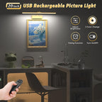 Lightbiz Picture Light, 20inch 6000mAh Rechargeable Picture Lights for Wall Battery Operated Wall Lights with Remote, 3 Colors Paintings Light Dimmable Art Light for Artwork, Gallery (Gold)