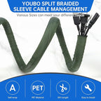 Split Braided Cable Sleeve，Flexible Wire Loom Tubing, Automotive Cord Protector Pet Proof, Cable Management for Computer TV Electric Wires Harness 16ft (Dark Green, 16mm（5/8")