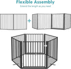 No Pawblems Free Standing Dog Gate with Door, 30'' Tall Foldable Dog Fence for Indoor & Outdoor, Up to 52 Inch Extra Wide Puppy Gate for Stairs, Hallways, Doorways, Deck, Yard (Black, 2 Panels)