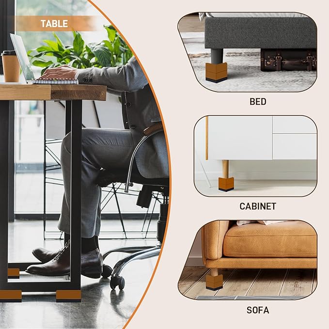 Bed Risers, Furniture Raise Blocks, 3 inch Stilts Heavy Duty for Bed Couch Desk Sofa Table Lifts, Furniture Legs Lifters Support up to 1300 Lbs (Brown, 4 Pack Set)