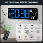 JoFomp 17.3" Large Digital Wall Clock, LED Digital Clock Large Display with Remote Control, Alarm Clock with Temp/DST/Dimmer/Humidity/Timer/Ambient Light - 12/24H, Alarm Wall Clock for Bedroom
