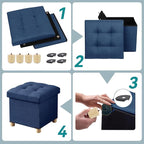 BRIAN & DANY Ottoman with Storage, Small Storage Ottoman for Dorm, Linen Folding Ottoman Foot Stool with Legs for Living Room and Bedroom, 14.8"x14.8"x16.1" - Blue