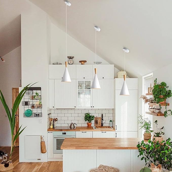 KCO Lighting Farmhouse Cone Pendant Light 3 Pack White Modern Barn Ceiling Pendant Lighting Fixture 1-Light Mini Vintage Pendant Lights Kitchen Island Dining Room Lighting