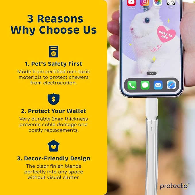 PROTECTO 2-Pack Heavy Duty Cord Protectors from Pets No Chew Solution, 10ft Easy to Use Dog & Cat Cord Protector, Clear & Odorless Critter Cord Cover for Pets, Power Audio Video Wire Protector Tubing