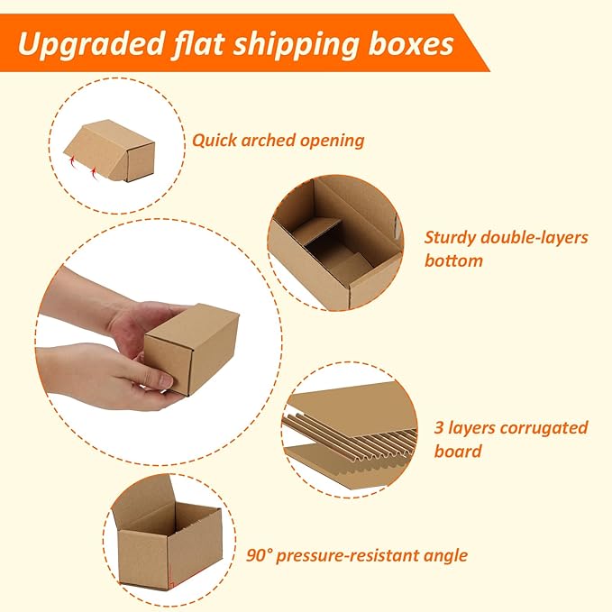 HORLIMER 4.6x2.2x2.2 inches Shipping Boxes Set of 100, Brown Corrugated Cardboard Box Literature Mailer
