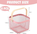 Roshtia 6 Pcs Metal Mesh Steel Basket with Handle, Square Wire Harvest Thanksgiving, Shopping Baskets for Retail Store Christmas Garden Bathroom Kitchen(9.65 x 9.65 x 7.09 Inch,Pink)