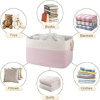 95L Extra Large Blanket Basket with Lid, 24" x 16.9" x 14.2" Woven Storage Basket for Living Room, Rectangle Nursery Blanket Storage for Toys, Towels, Dirty Clothes, Pink & White