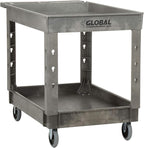 Global Industrial Plastic 2 Tray Shelf Service & Utility Cart, 44” x 25-1/2”, 5" Rubber Casters