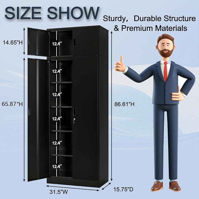 Metal Storage Cabinet, 87 Inch Tall Metal Storage Cabinet with Doors and Shelves, Pantry Cabinets for Kitchen Storage, Garage Cabinet for Living, Dining Room, Assemble Required.