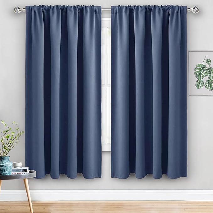 JIUZHEN Blackout Curtains for Bedroom - 60 Inch Wide Thermal Insulated Room Darkening Privacy Soundproof Curtains for Living Room, Set of 2 Panels with Tiebacks, 60 x 63 inches, Dusty Blue