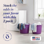 HOMZ 2-Pack Utility Tub, Large Plastic Storage Bucket with Rope Handles, 17 Gallon, Purple - Portable Indoor and Outdoor Buckets for Kitchen, Laundry, Garden, Bathroom, and Garage Organization