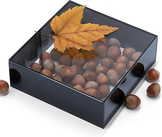 Red Co. Set of 3 Glossy Black / Clear Top Acrylic Cube Display Nesting Risers with Hollow Bottoms