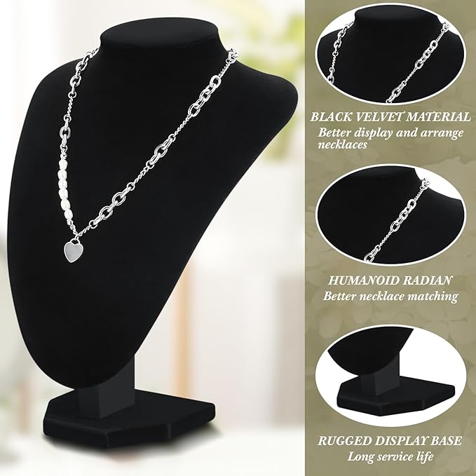6 Pcs Necklace Display Stand Necklace Holder Jewelry Bust Display Stands for Selling Home Store Trade Shows Photography Props Retail(Black,Velvet)