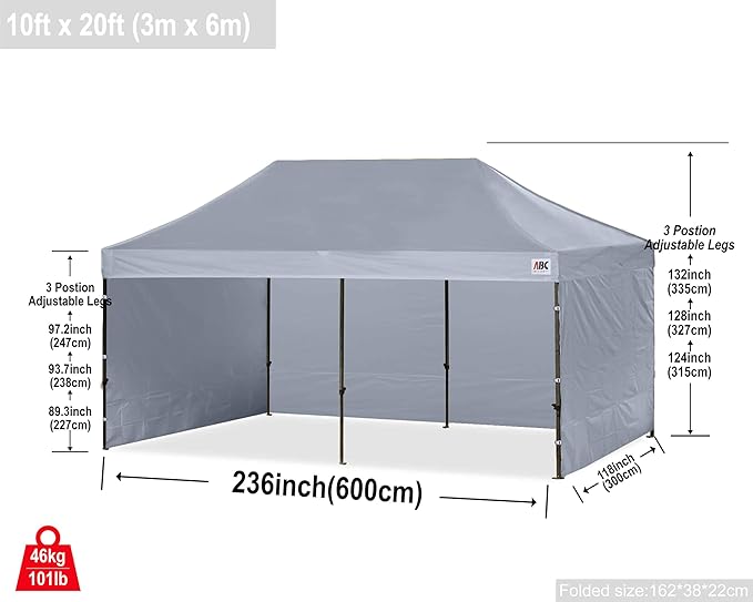 ABCCANOPY Heavy Duty Easy Pop up Canopy Tent with Sidewalls 10x20, Gray