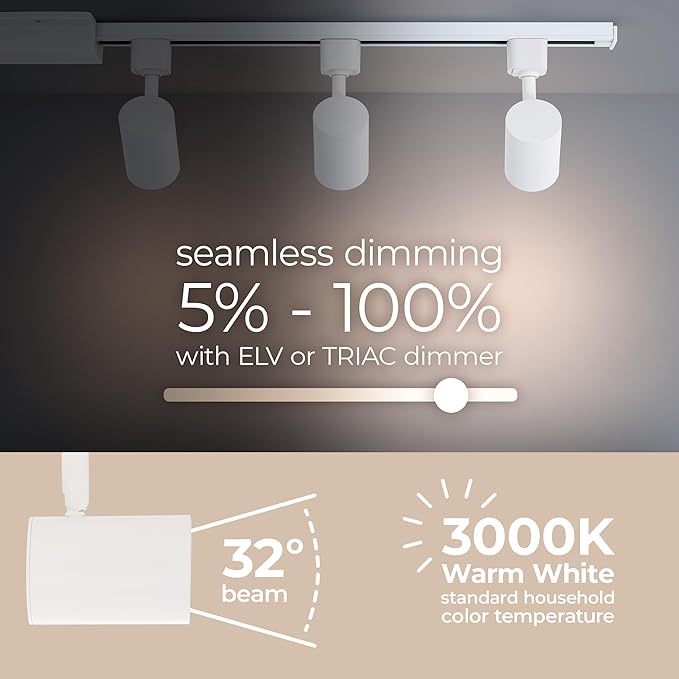 Amped Collection 3-Light 48in Field Cuttable LED Track Lighting Kit with 3 LED 3000K Warm White Track Heads, 4ft Track, End Caps, Floating Feed in White Finish