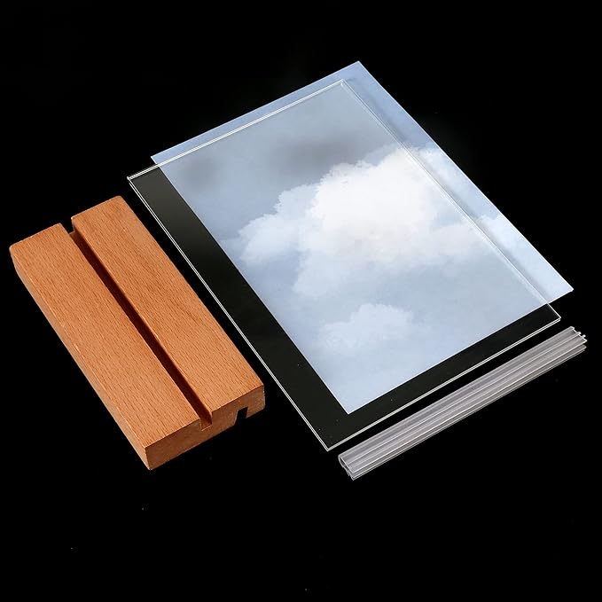 TONICE 8.5 x 11 Acrylic Sign Holder with Wood Base 5 Pack L/T Shape Vertical or Slant Back Display for Wedding, Restaurant, Store, Office, Hotel