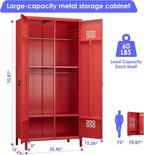 Aobabo Metal Wardrobe Cabinets with Lock, 2 Door Metal Closet wtih 4 Adjustable Shelves and 2 Hannging Rod, Lockable Locker Cabinet, Storage Locker for Home, Office,Red, Assembly Required