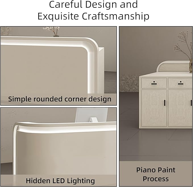 Retail Counter, Salon Reception Room Office Boutique Lobby Checkout Counter, Reception Desk with Counter Hidden LED Lighting, Ships in One Piece, Customized Logo