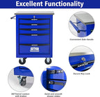 5 Drawers Tool Cart on Wheels with Stainless Steel Worktop, Heavy Duty Mobile Rolling Drawer Tool Chest with Locking Wheels & Lockable Drawers, Garage Tool Storage Cabinet (Blue, 5 Drawers)