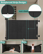 71 inch Retractable Baby Gates 34 inch Tall, Retractable Gate with Reinforced Strip Design to Prevent Crawling Through, 6 FT Retractable Dog Gate for Stairs, Doorways, Hallways, Indoor/Outdoor
