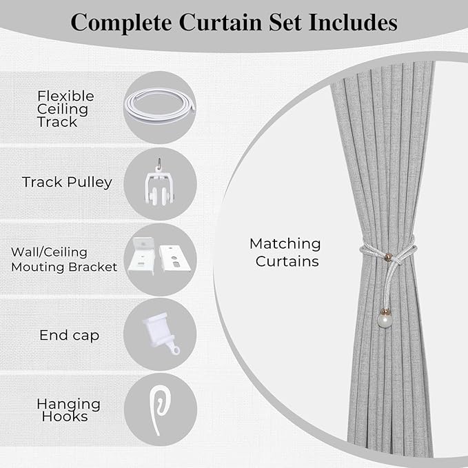 Faux Linen Semi Sheer Divider Curtain with Flexible Track, Extra Wide 1 Panel Light Filtering Privacy Curtain for Patio Sliding Glass Door or Room Divider, Living Room Bedroom, Natural, W100xL96