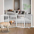 Freestanding Dog Gate Indoor,Doggie Gate Foldable Dog Gates for Doorways,Stairs or Hallways, Wooden White Pet Gate for The House, Pet Fence with Support Feet Included,32 "Height-4 Panels