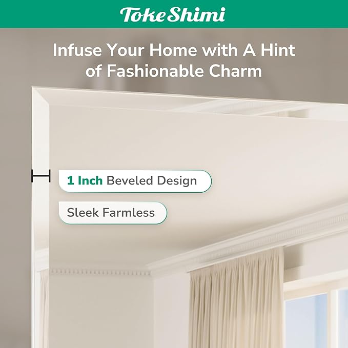 TokeShimi 48x30 Frameless Bathroom Mirror Rectangle, Tempered Beveled Mirror for Bathroom Vanity with 1" Beveled Edge, Shatterproof Modern Wall Mirrored for Living Room, Entryway, Restroom