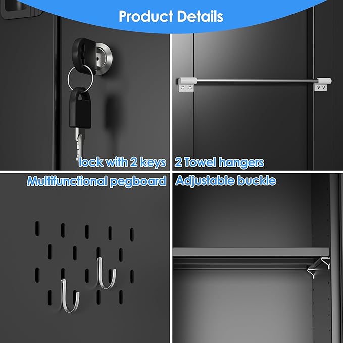 31.53 in Wide Garage Storage Cabinet, Metal Storage Cabinet with Pegboards and 4 Adjustable Shelves, Garage Storage System with Lockable Door for Offices, Gyms and Pantries, Black