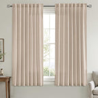 MIULEE Non-See-Through Privacy Linen Curtains 2 Panels, Light Filtering Window Curtains Farnhouse Textured Back Tab Semi Sheer Drapes for Bedroom Living Room, 52 x 63 Inches Long, Beige